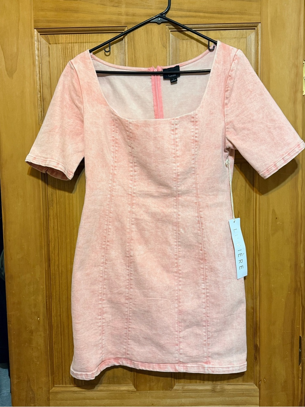Soft Pink acid wash Square-Neck Lumiere Dress